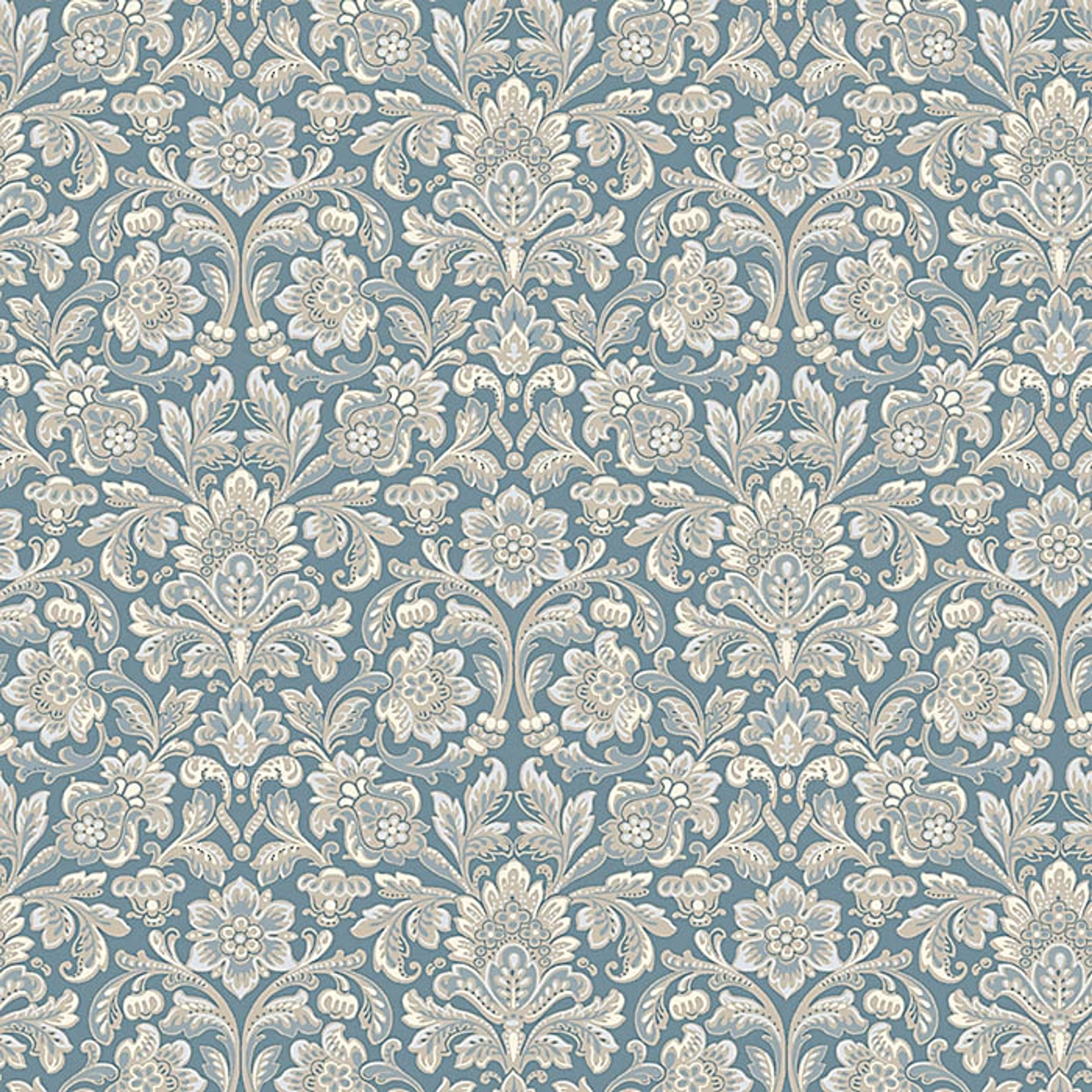 Foglavik, gråblå tapet från Boråstapeter med medaljonger mönster i blå och beige. Från kollektionen anno. Nonwoven-material med rak passning. City-stil. Passar i sovrum och matsal.