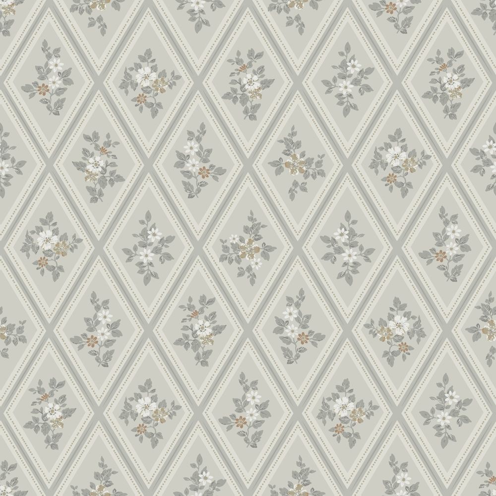 Trellis grå, tapet tapet med blommigt, trellis mönster i grå. Från kollektionen Sommaräng. Nonwoven-material med rak passning.