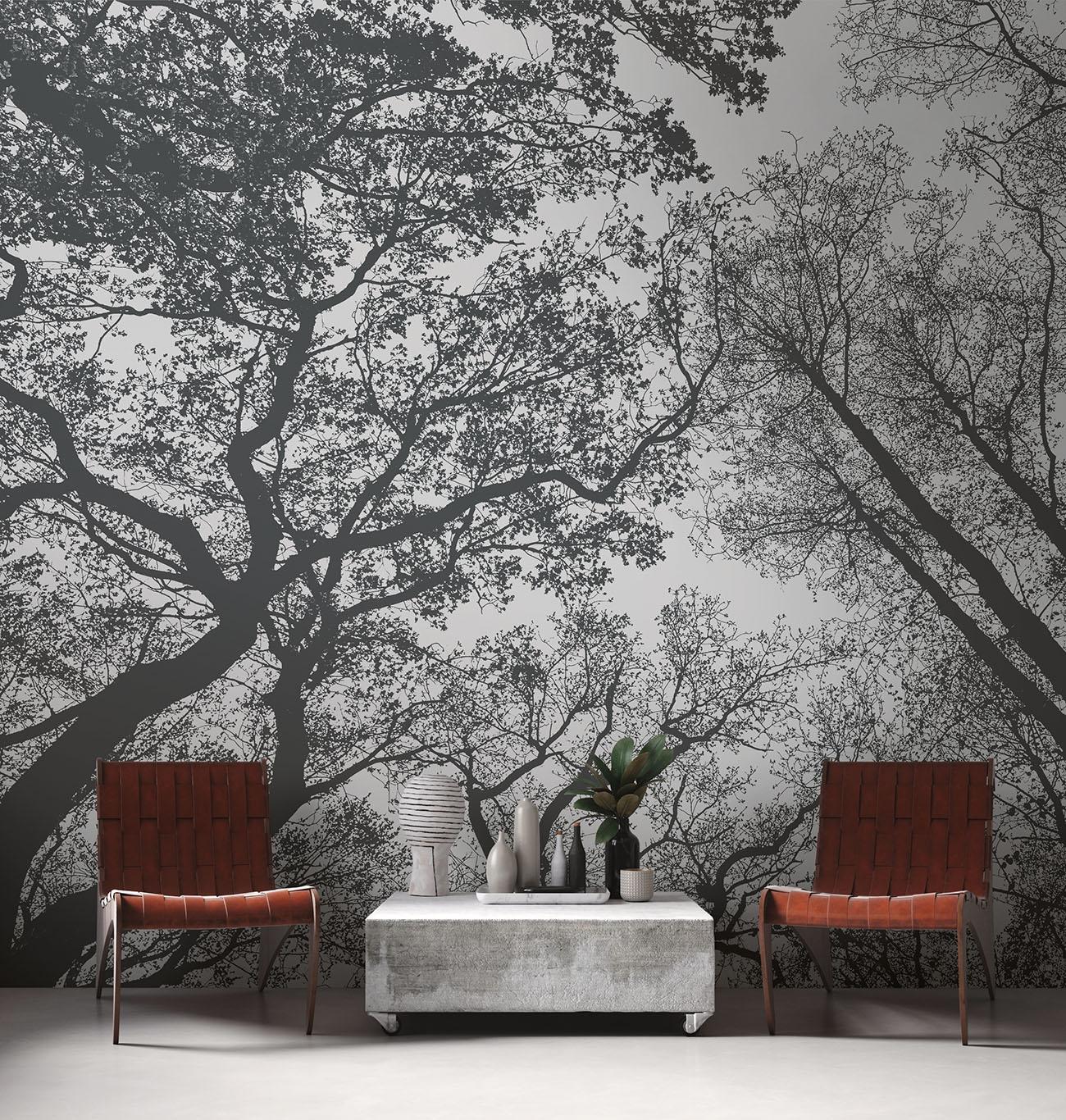 Botanic & Jungle tapet med botaniskt mönster i grå. Från kollektionen The Wall. Nonwoven-material. Passar i vardagsrum och matsal.