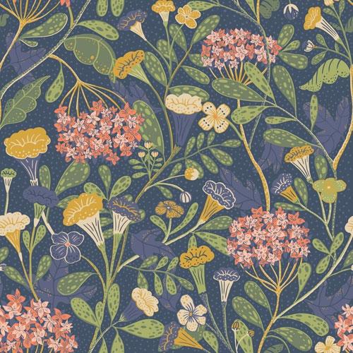 Hybbe tapet med blommigt mönster i grön. Från kollektionen Lina. Nonwoven-material med rak passning.