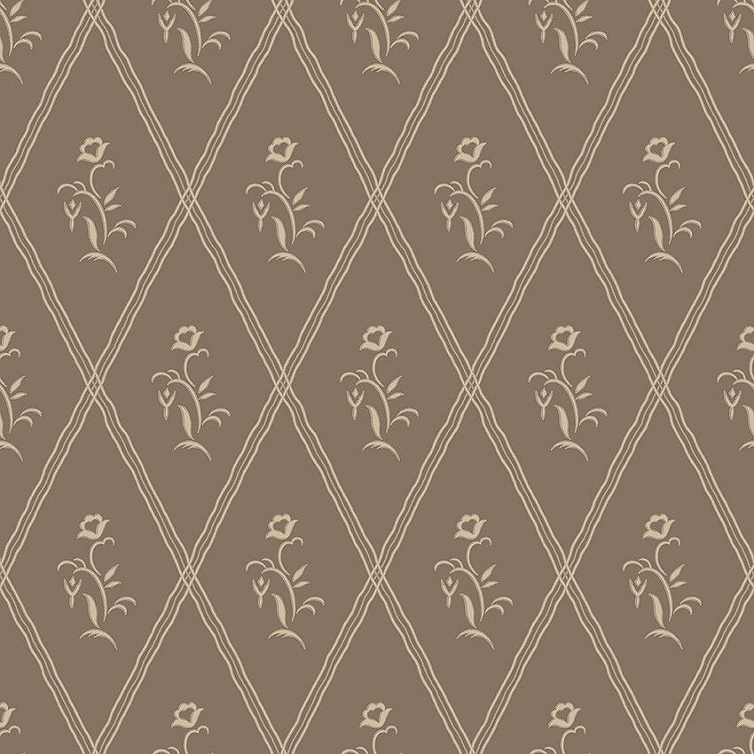 Signe brun tapet tapet med blommigt, trellis mönster i brun. Från kollektionen Swedish Grace. Nonwoven-material med rak passning. Passar i hall.