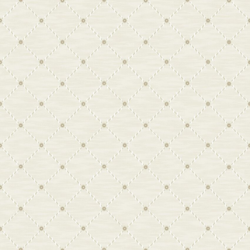 Golden Trellis beige rutmönster tapet med rutigt, trellis mönster i beige. Från kollektionen Treasured. Nonwoven-material med rak passning. Passar i kök, hall och arbetsrum.