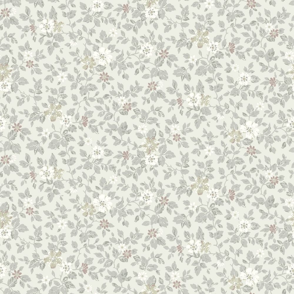 Linnea ljusgrå, tapet tapet med blommigt mönster i grå. Från kollektionen Sommaräng. Nonwoven-material med rak passning.