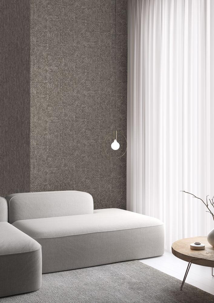 Hide bronze tapet med rutigt mönster i brun. Från kollektionen Colours. Nonwoven-material med förskjuten passning.