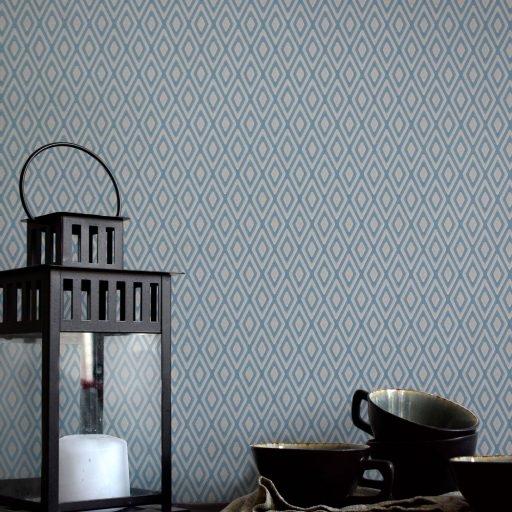 Gåsöga, Blå tapet från duro med rutigt, geometriskt mönster i blå. Från kollektionen Natur. Nonwoven-material med rak passning.