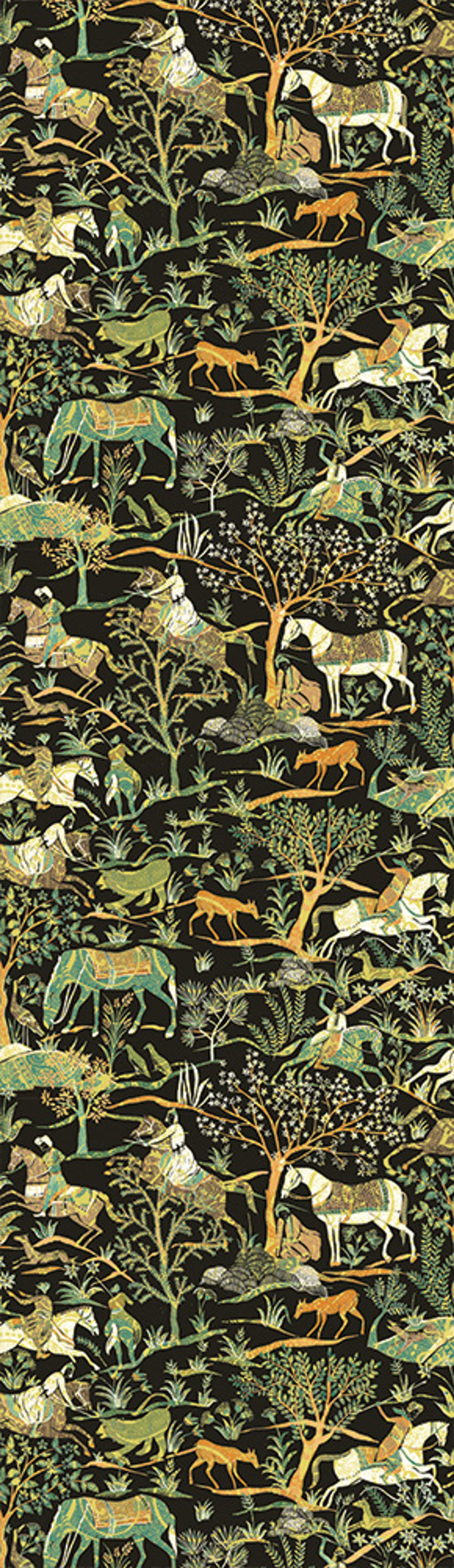Marwari Oasis tapet med djur, botaniskt mönster i svart. Från kollektionen Summer. Nonwoven-material.