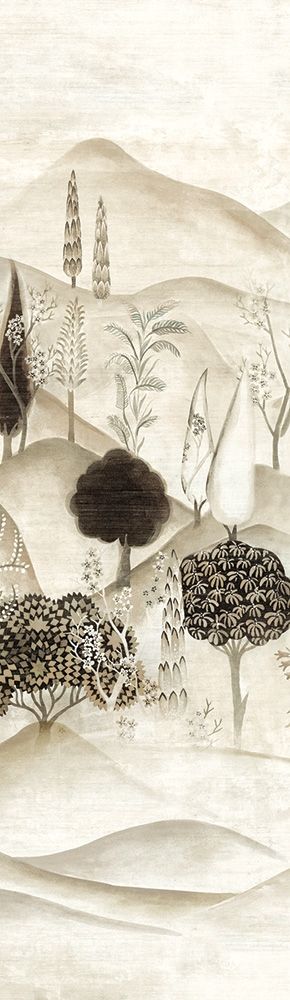 Munnar Taupe tapet med naturochlandskap mönster i vit. Från kollektionen Summer. Nonwoven-material.