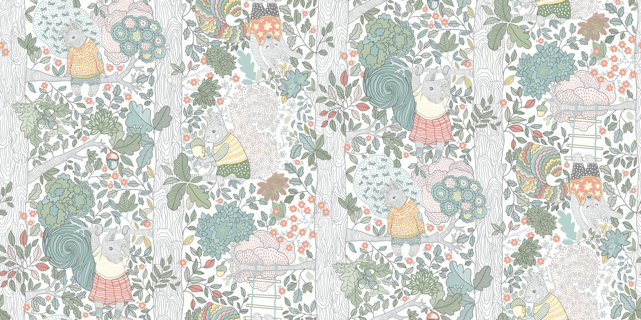 Charlie från Boråstapeter i grön och multifärg. Från kollektionen Scandinavian Designers Mini.