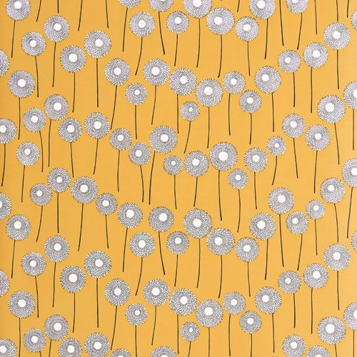 Meadow Goldfield tapet från Midbec med prickigt mönster i gul. Från kollektionen Pioneer. Nonwoven-material med förskjuten passning. Vintage, lek-stil.