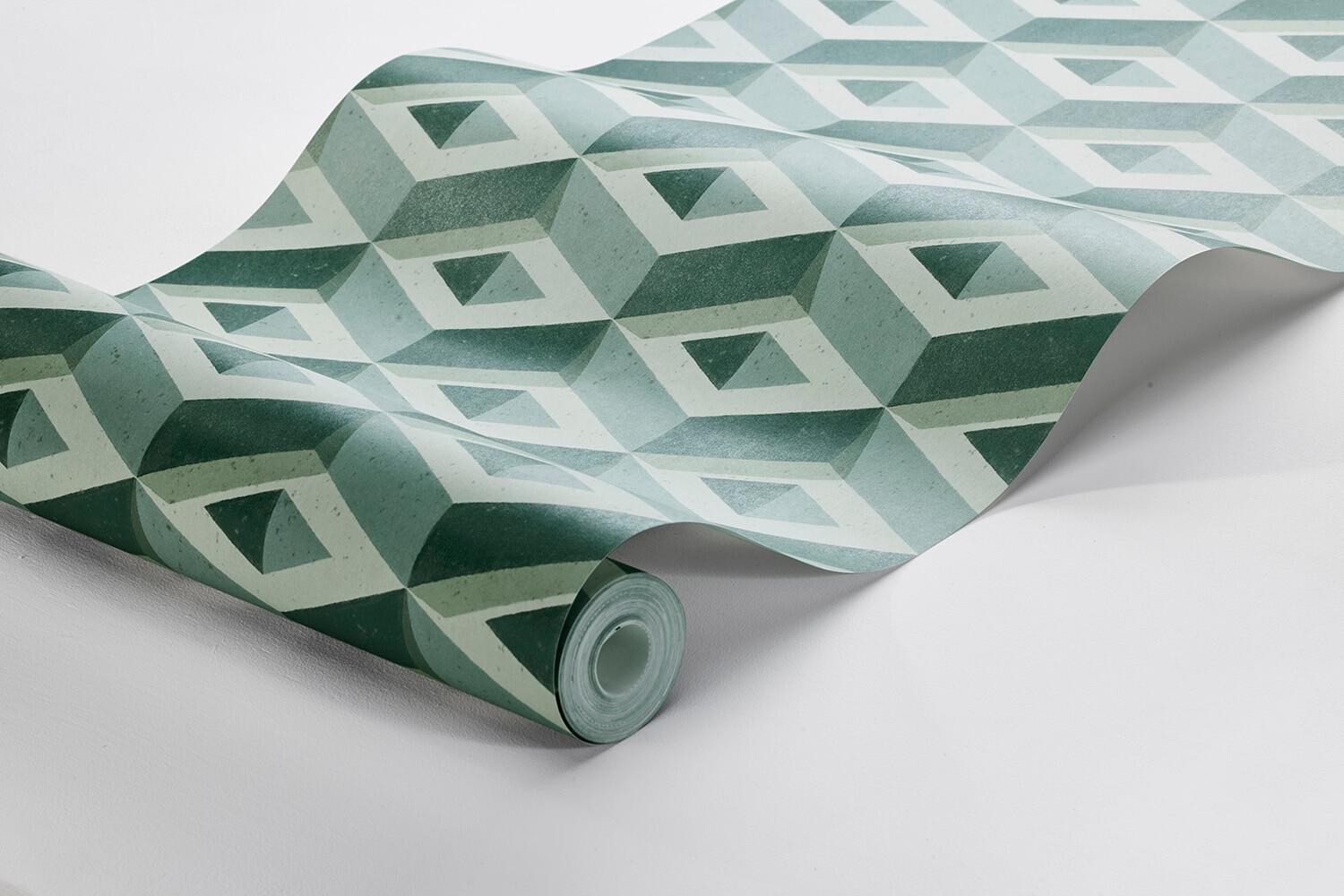 Boxes tapet med geometriskt, grafiskt mönster i brun. Från kollektionen Treasured. Nonwoven-material med rak passning. Passar i kök, hall och arbetsrum.