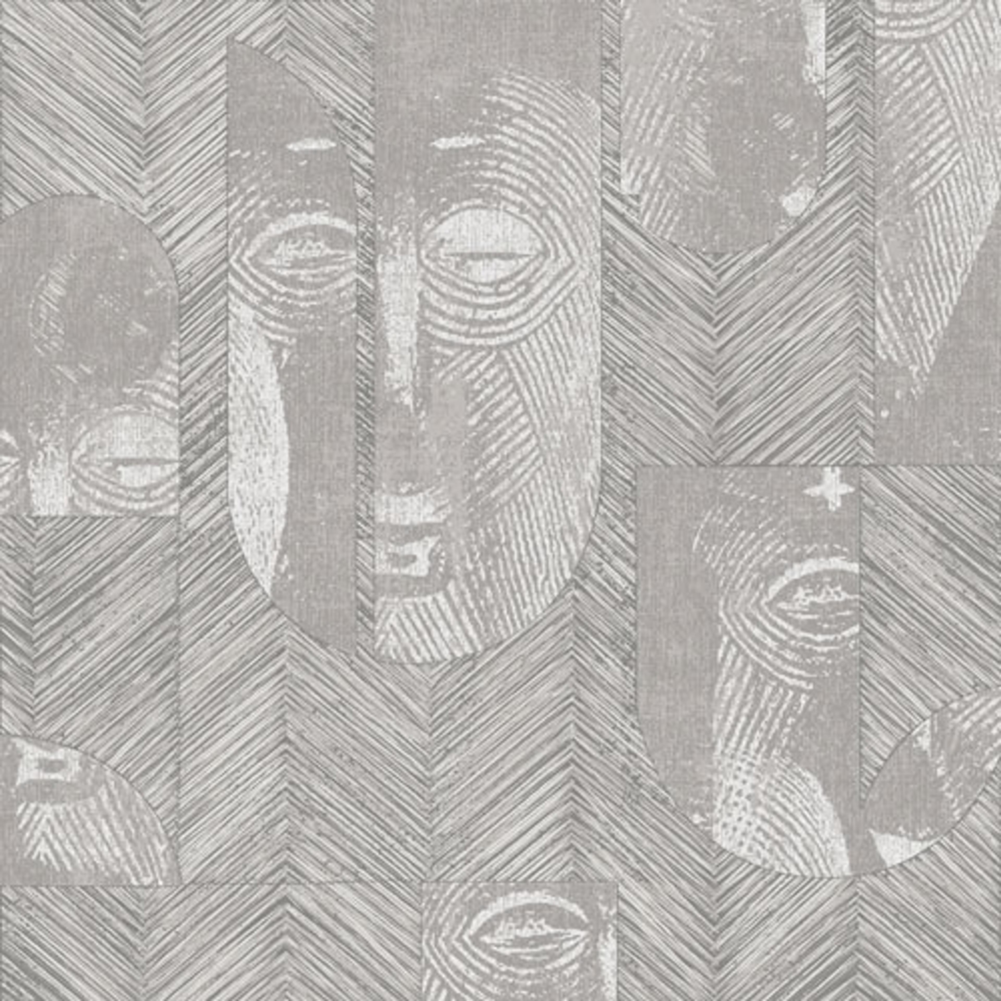 Mask Rock tapet tapet från Midbec med grafiskt mönster i grå. Från kollektionen Tribute. Nonwoven-material med förskjuten passning. Passar i vardagsrum, matsal och hall.