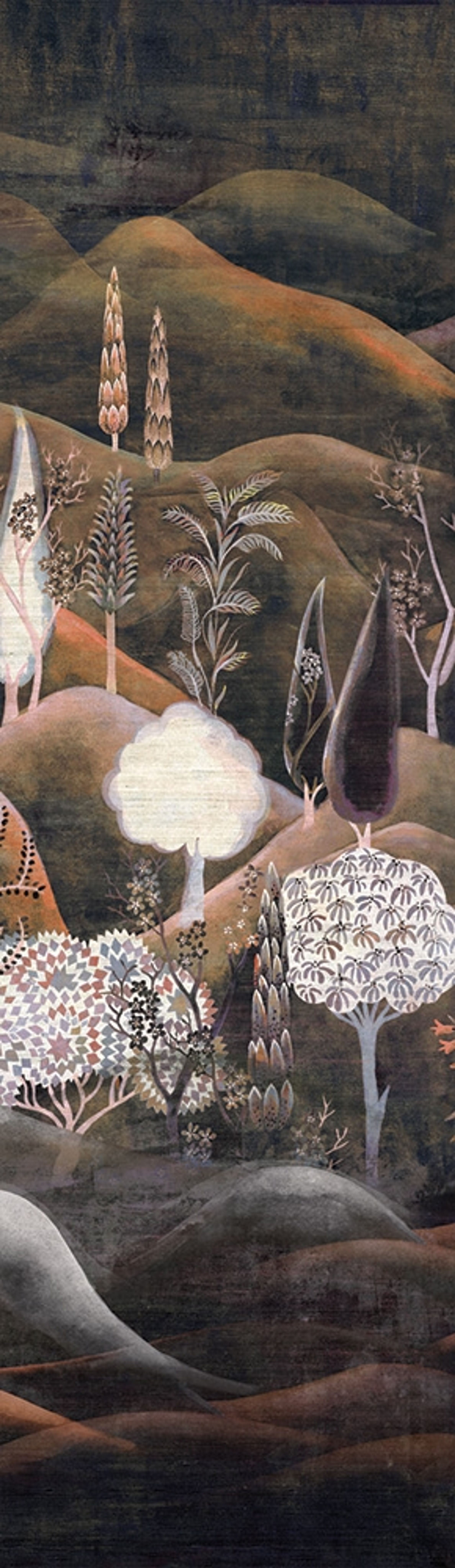 Munnar Arona tapet med naturochlandskap mönster i orange. Från kollektionen Summer. Nonwoven-material.