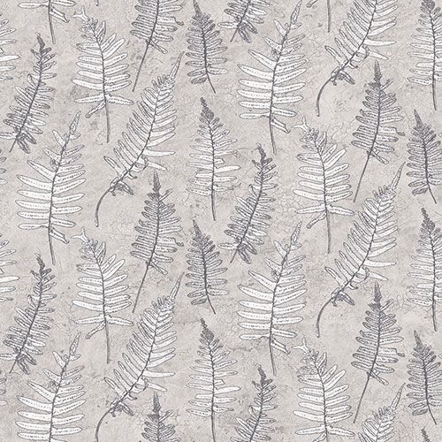 Stensöta tapet med botaniskt mönster i grå. Från kollektionen skogsgläntan. Nonwoven-material med rak passning. Passar i vardagsrum, sovrum och matsal.