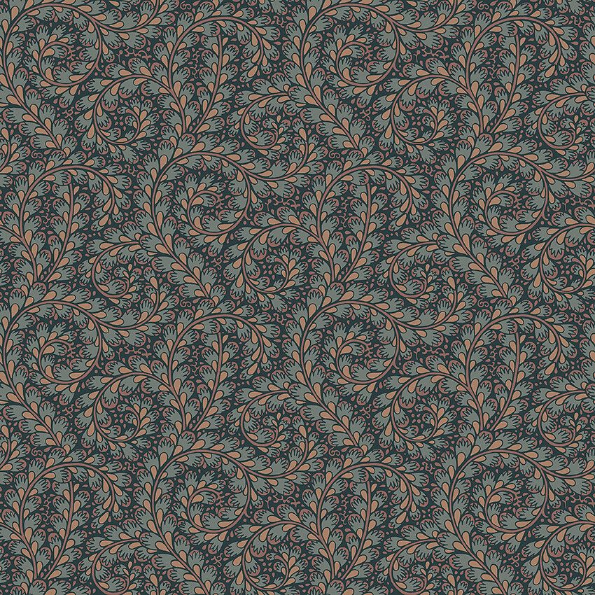Wild Ferns tapet i mörkt blå botten tapet med botaniskt mönster i blå. Från kollektionen Treasured. Nonwoven-material med rak passning.