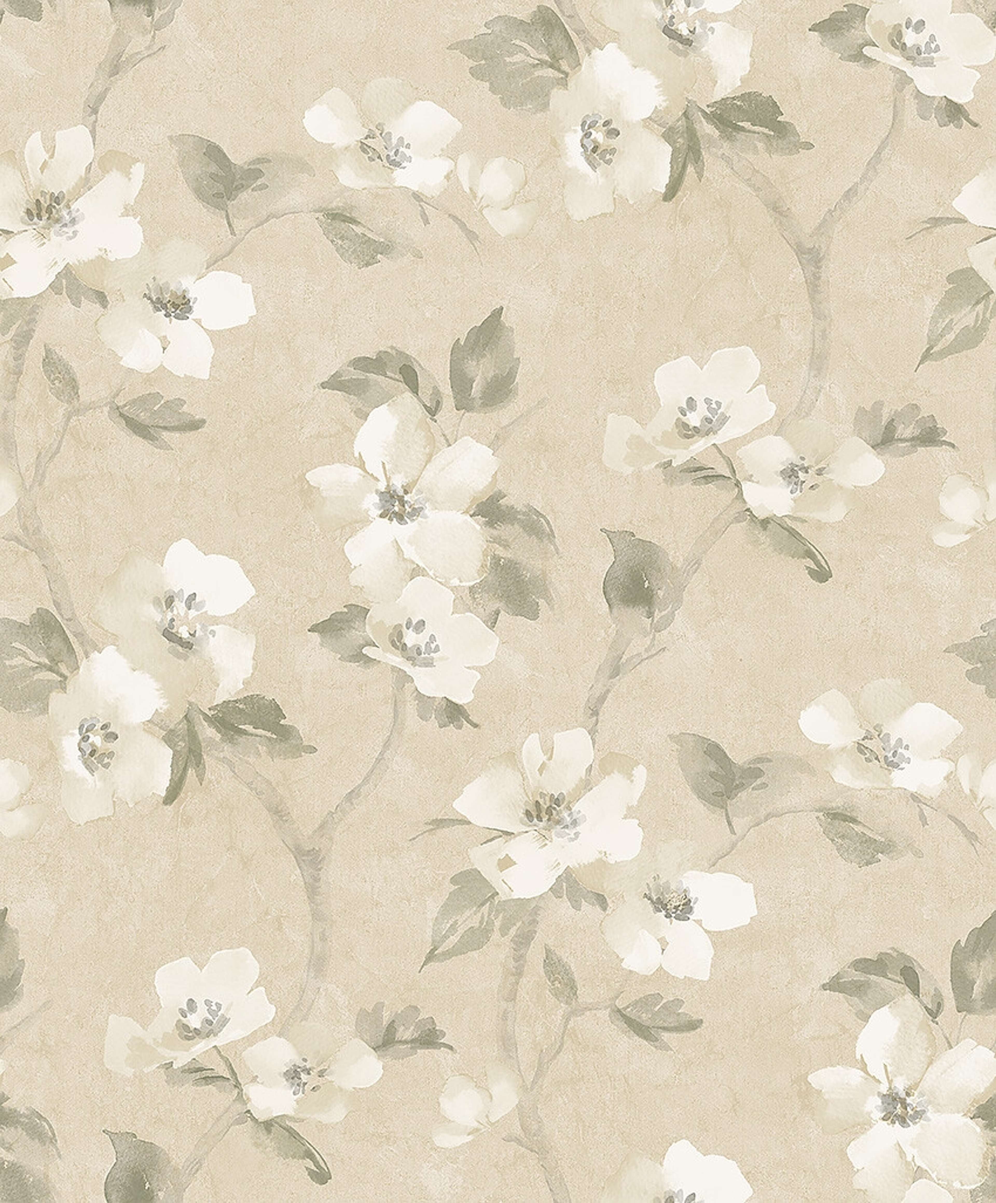 Helen´s Flower mjuk varmgul botten tapet med blommigt mönster i gul. Från kollektionen Cottage Garden. Nonwoven-material med rak passning. Passar i vardagsrum, matsal och hall.