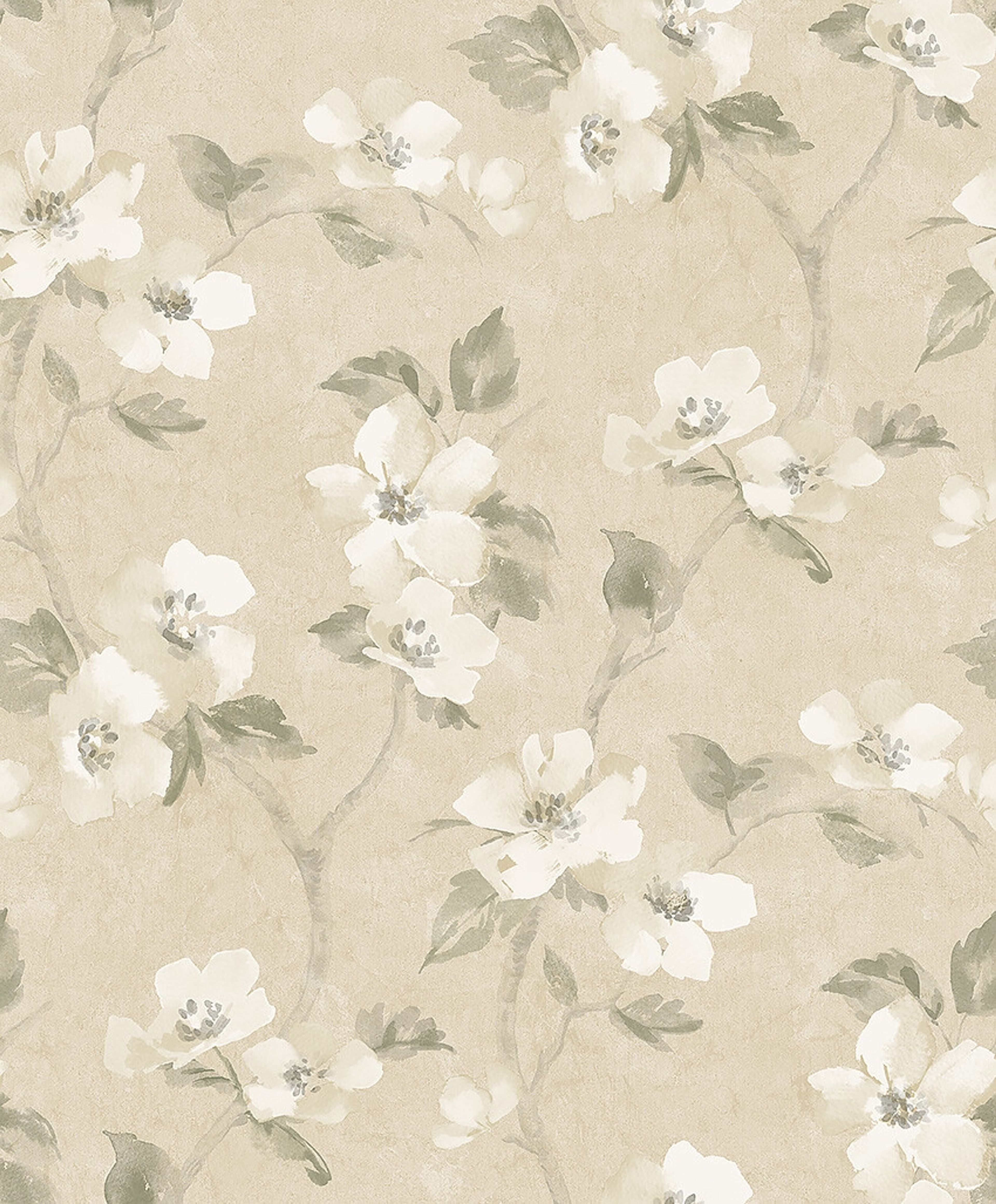 Helen´s Flower mjuk varmgul botten tapet med blommigt mönster i gul. Från kollektionen Cottage Garden. Nonwoven-material med rak passning. Passar i vardagsrum, matsal och hall.