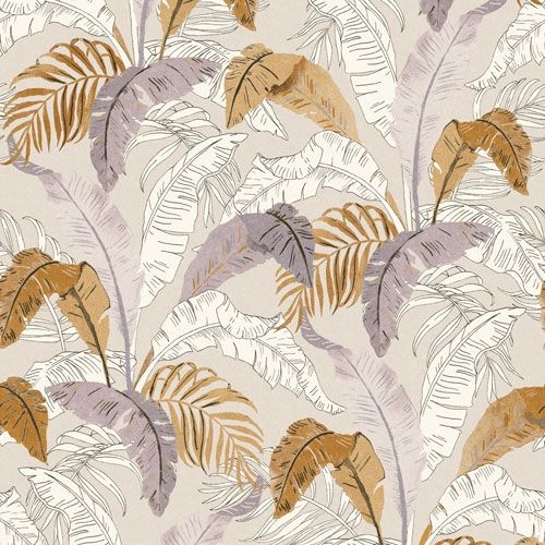 Botanic ginger tapet med botaniskt mönster i grå. Från kollektionen lotus. Nonwoven-material med rak passning.