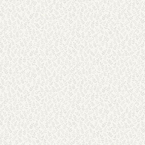 Junis ljus tapet med små blad i silver tapet från Midbec med botaniskt mönster i silver. Från kollektionen Morgongåva. Nonwoven-material med rak passning.