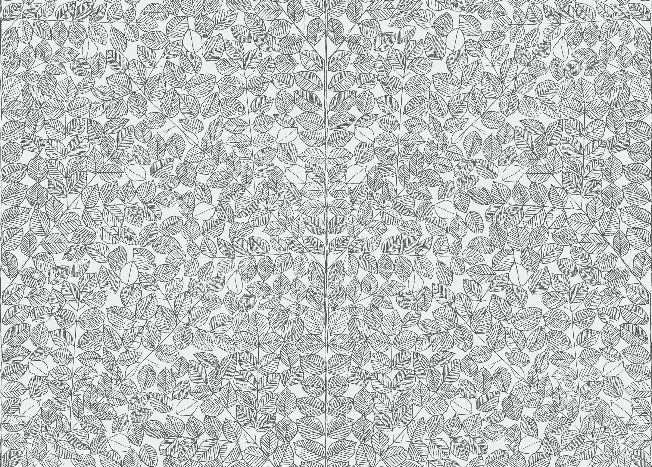 Romans tapet från Boråstapeter med botaniskt, retro mönster i vit och grå. Från kollektionen Scandinavian Designers II. Nonwoven-material med förskjuten passning. Vintage-stil.