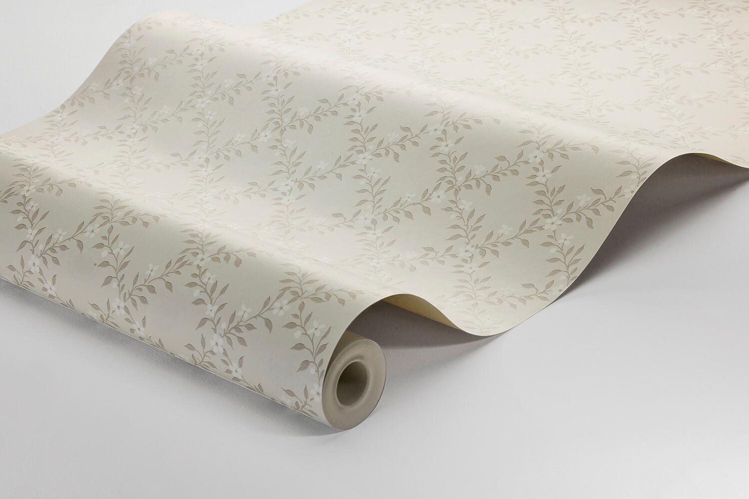 Sommarslöja tapet med trellis mönster i grå och beige. Från kollektionen timeless traditions. Nonwoven-material med rak passning.