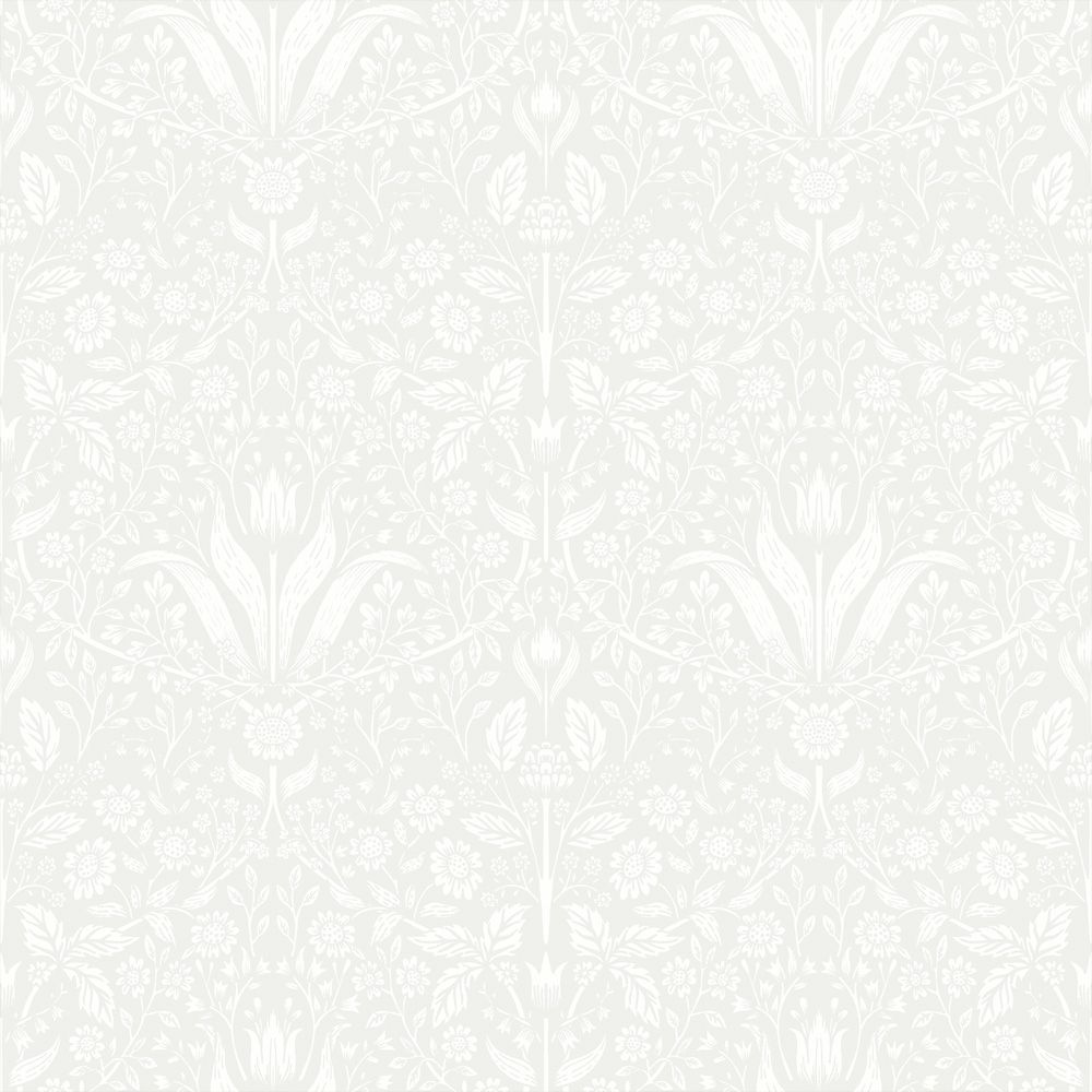 Mary tapet med botaniskt mönster i grå. Från kollektionen Fågelsång. Nonwoven-material med rak passning.