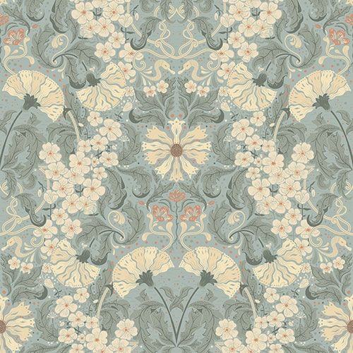 Öjvind tapet med blommigt mönster i blå. Från kollektionen hjärterum. Nonwoven-material med rak passning.