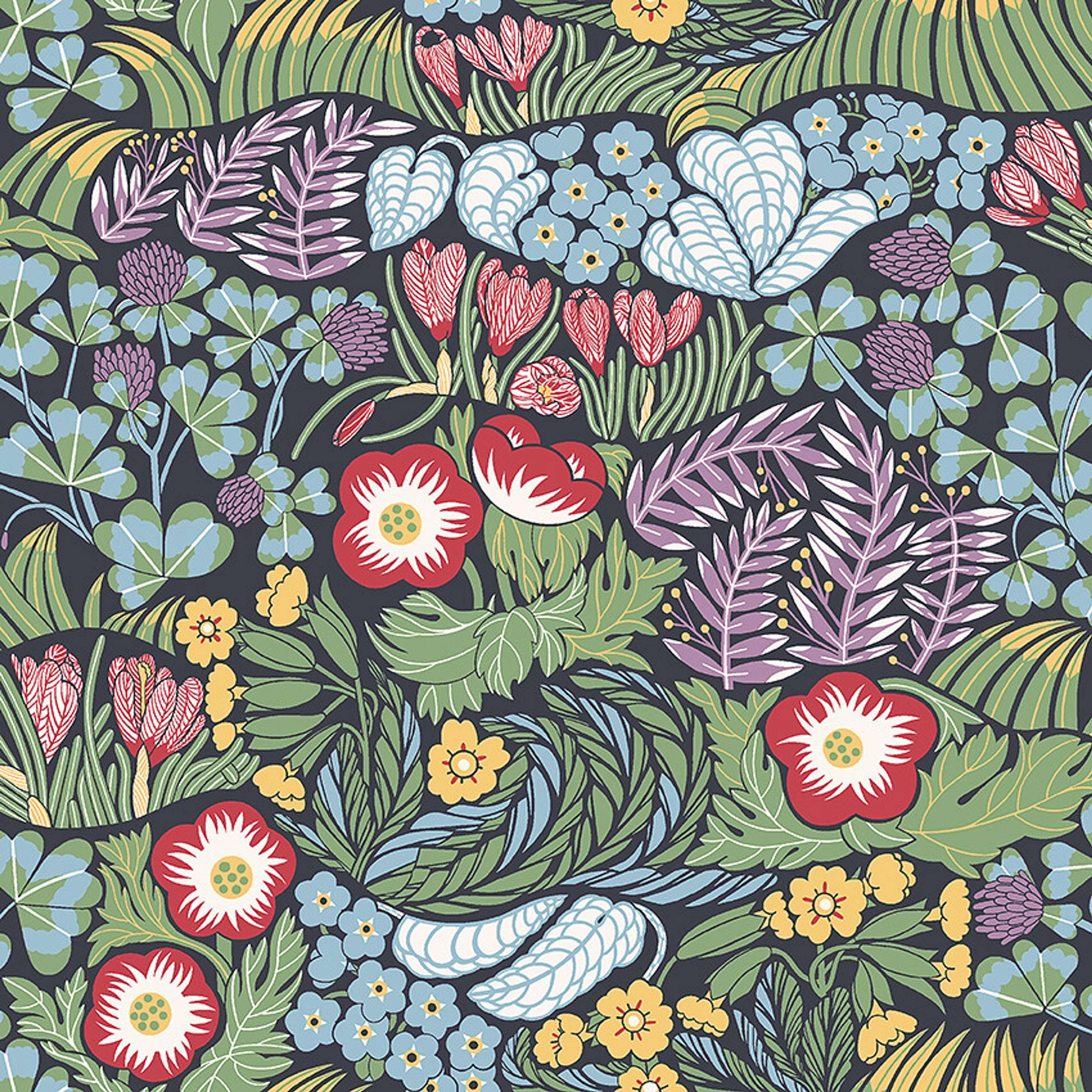 Rabatt tapet med botaniskt, blommigt mönster i grå. Från kollektionen New Heritage. Nonwoven-material med förskjuten passning. Passar i vardagsrum, matsal och kök.