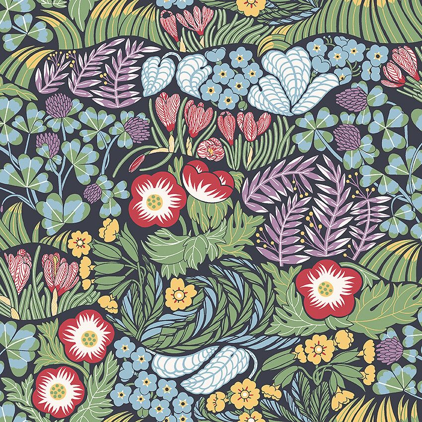 Rabatt tapet med botaniskt, blommigt mönster i grå. Från kollektionen New Heritage. Nonwoven-material med förskjuten passning. Passar i vardagsrum, matsal och kök.