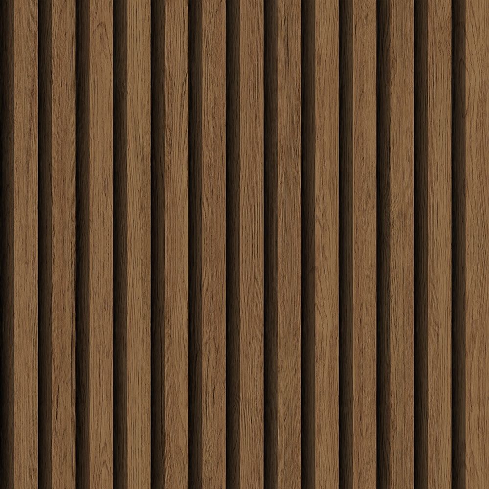Ribbvägg tapet med träimitation mönster i brun. Från kollektionen Elements. Nonwoven-material.