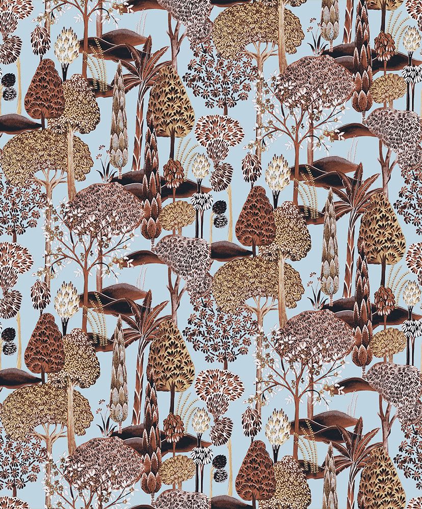 Viray Arona tapet med botaniskt mönster i blå. Från kollektionen Summer. Nonwoven-material med rak passning.