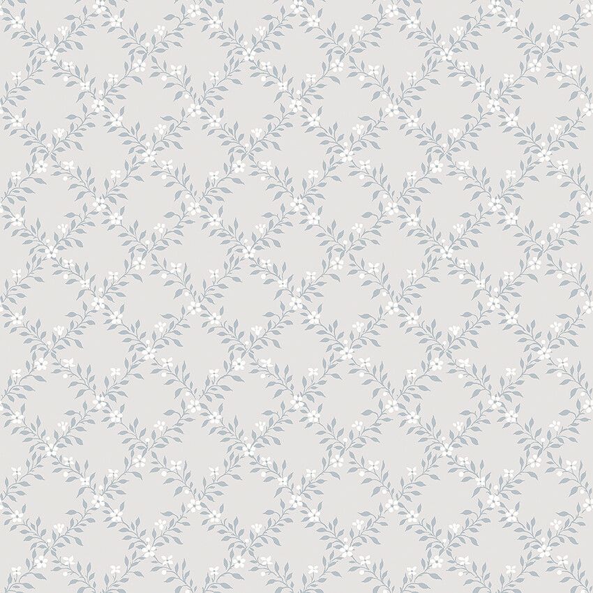 Sommarslöja tapet med trellis mönster i grå och blå. Från kollektionen timeless traditions. Nonwoven-material med rak passning.