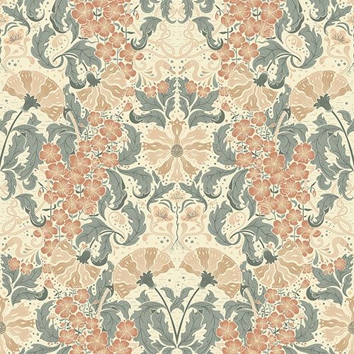 Öjvind tapet med blommigt mönster i röd och beige. Från kollektionen hjärterum. Nonwoven-material med rak passning.