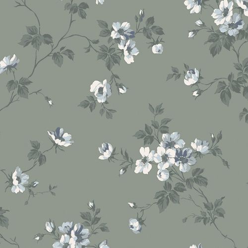 Kristina, mörkgrön tapet tapet med blommigt mönster i grön. Från kollektionen Hav & Land. Nonwoven-material med förskjuten passning.