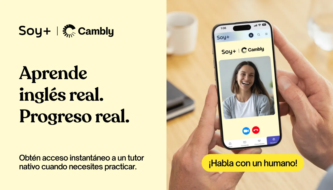 Aprende inglés real. Progreso real. Obtén acceso instantáneo a un tutor nativo cuando necesites practicar. ¡Habla con un humano! Cambly