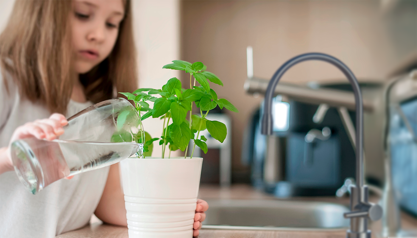 niña regando planta