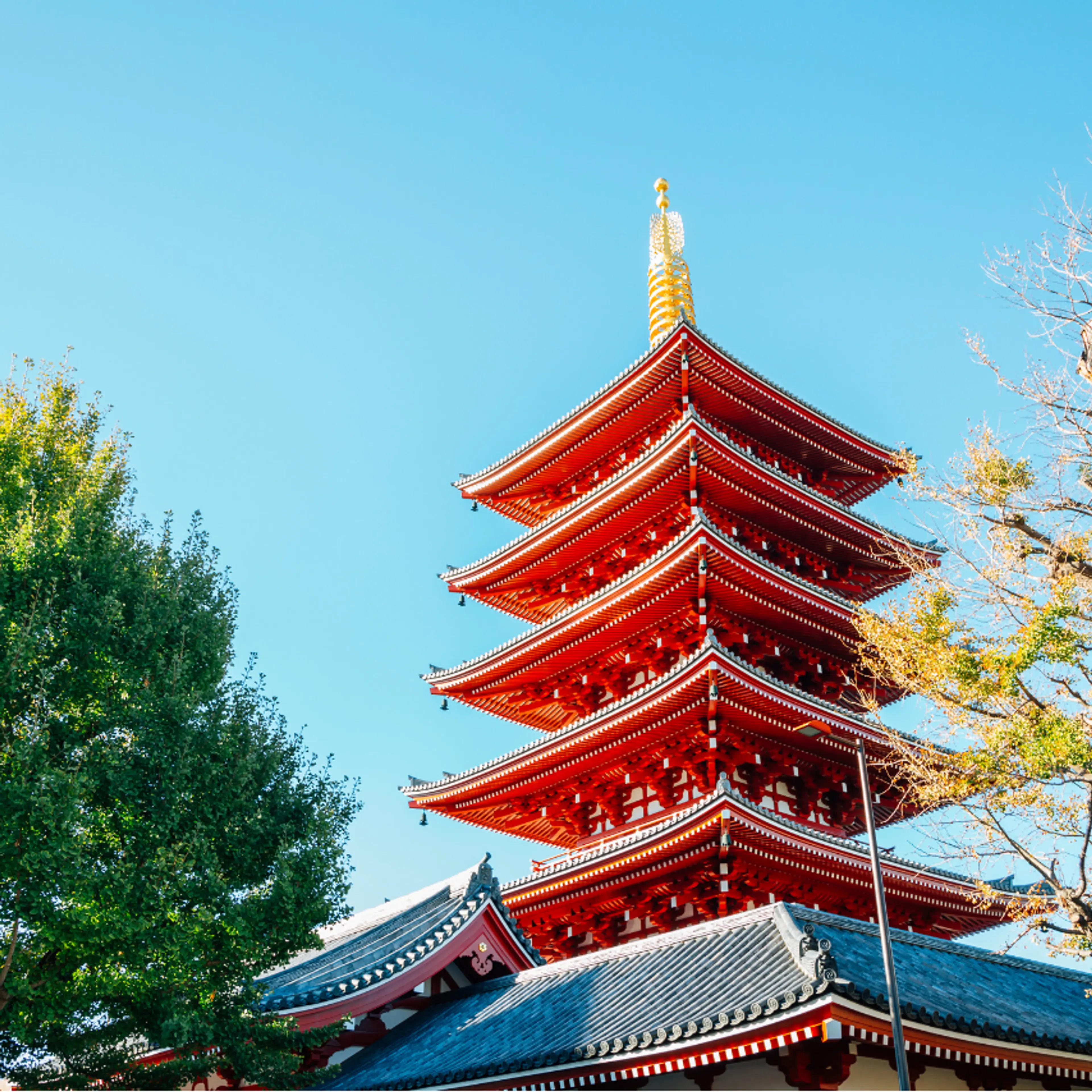 Edificio de arquitectura típica japonesa con cielo despejado de fondo