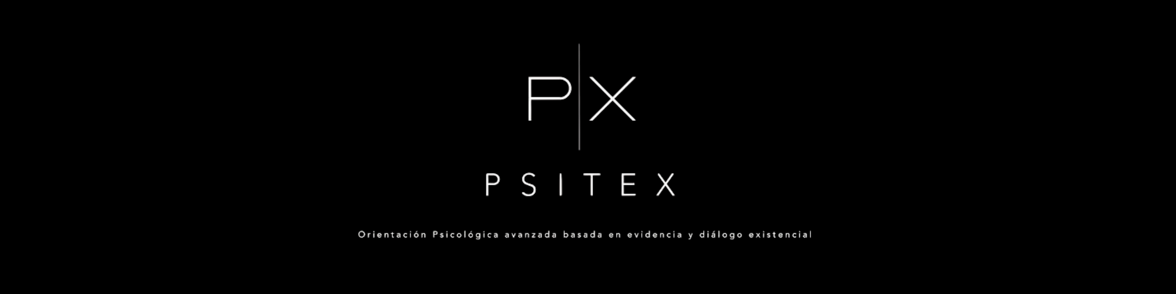Logotipo institucional de PSITEX con identidad visual minimalista sobre fondo oscuro, representando orientación psicológica basada en evidencia.