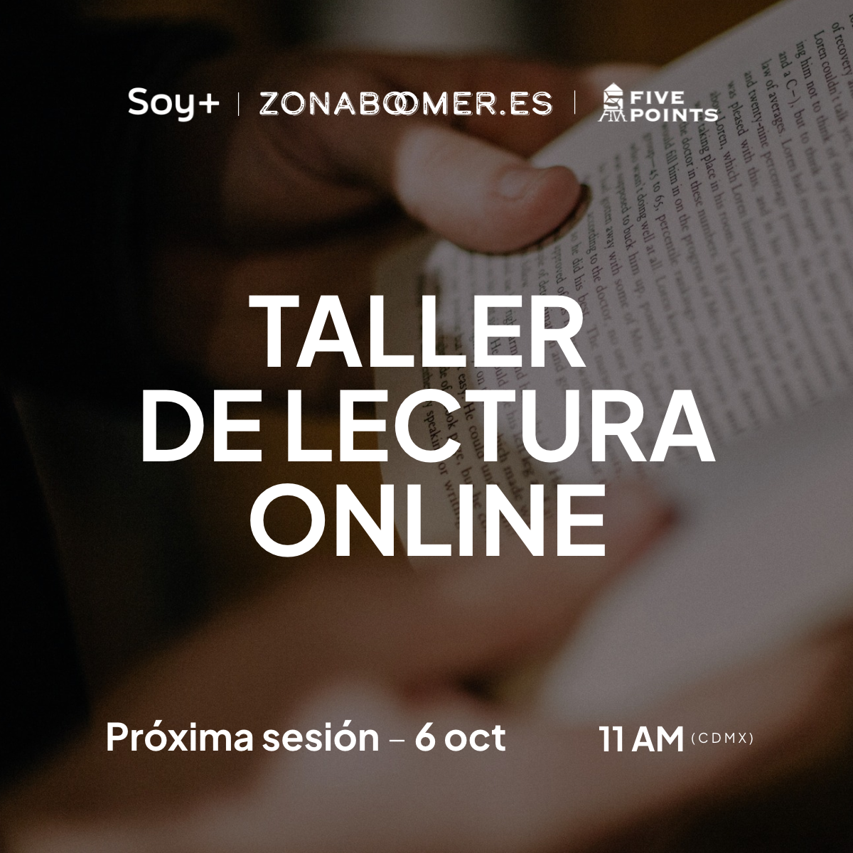 Zona Boomer, Taller de lectura online, próxima sesión 6 de octubre, 11 am(CDMX)