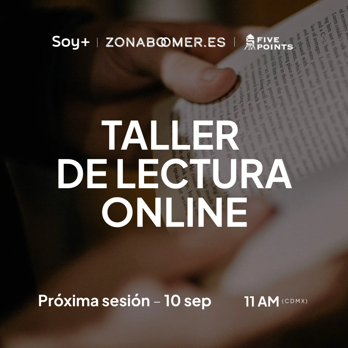 Zona Boomer, Taller de lectura online, próxima sesión 10 de septiembre, 11 am(CDMX)