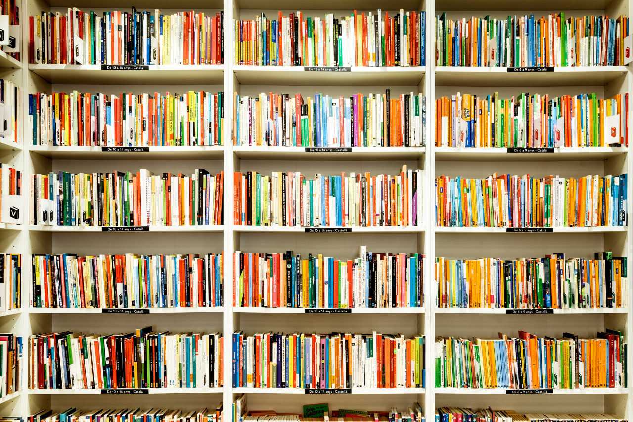 Librero con libros de colores
