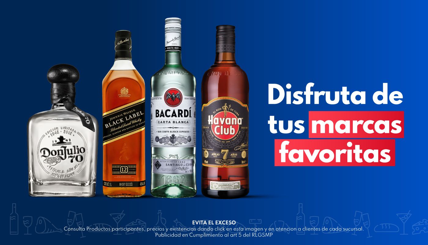 Botellas de tequila, whisky y ron