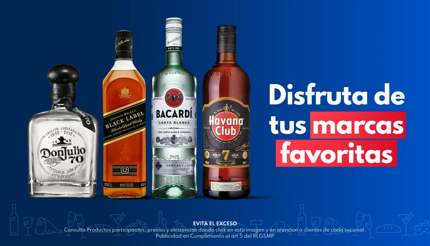 Botellas de tequila, whisky y ron