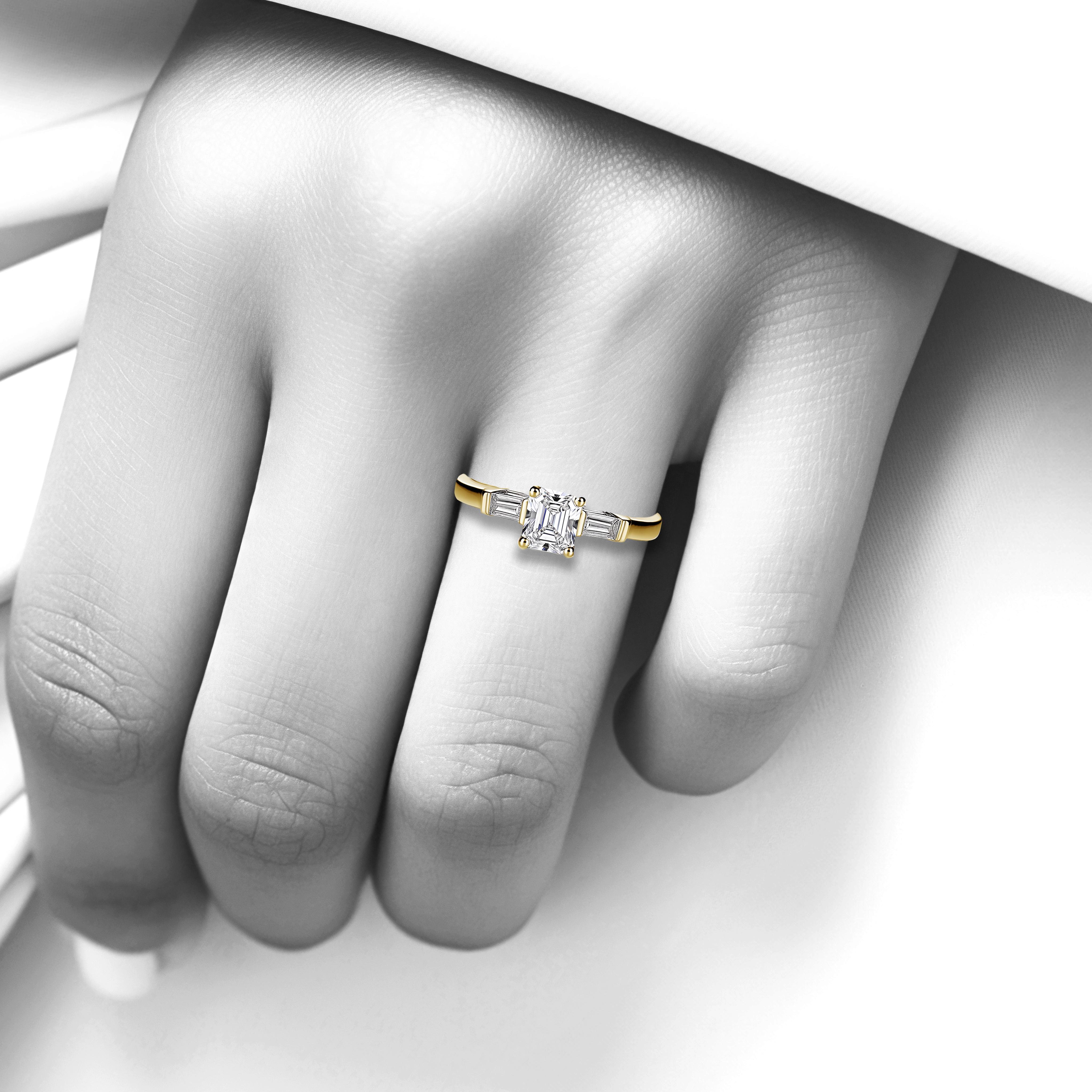 Main view of Baguette Brilliance Emerald Engagement Ring