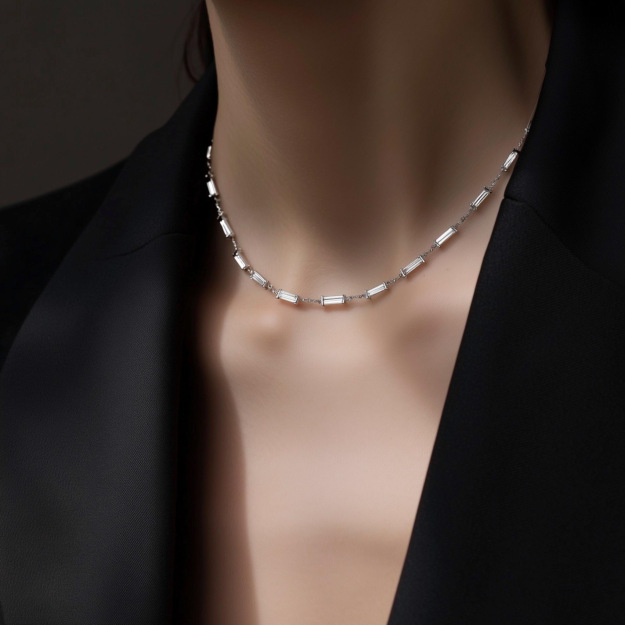 Main view of Baguette by the Yard Continuous Diamond Necklace in White Gold