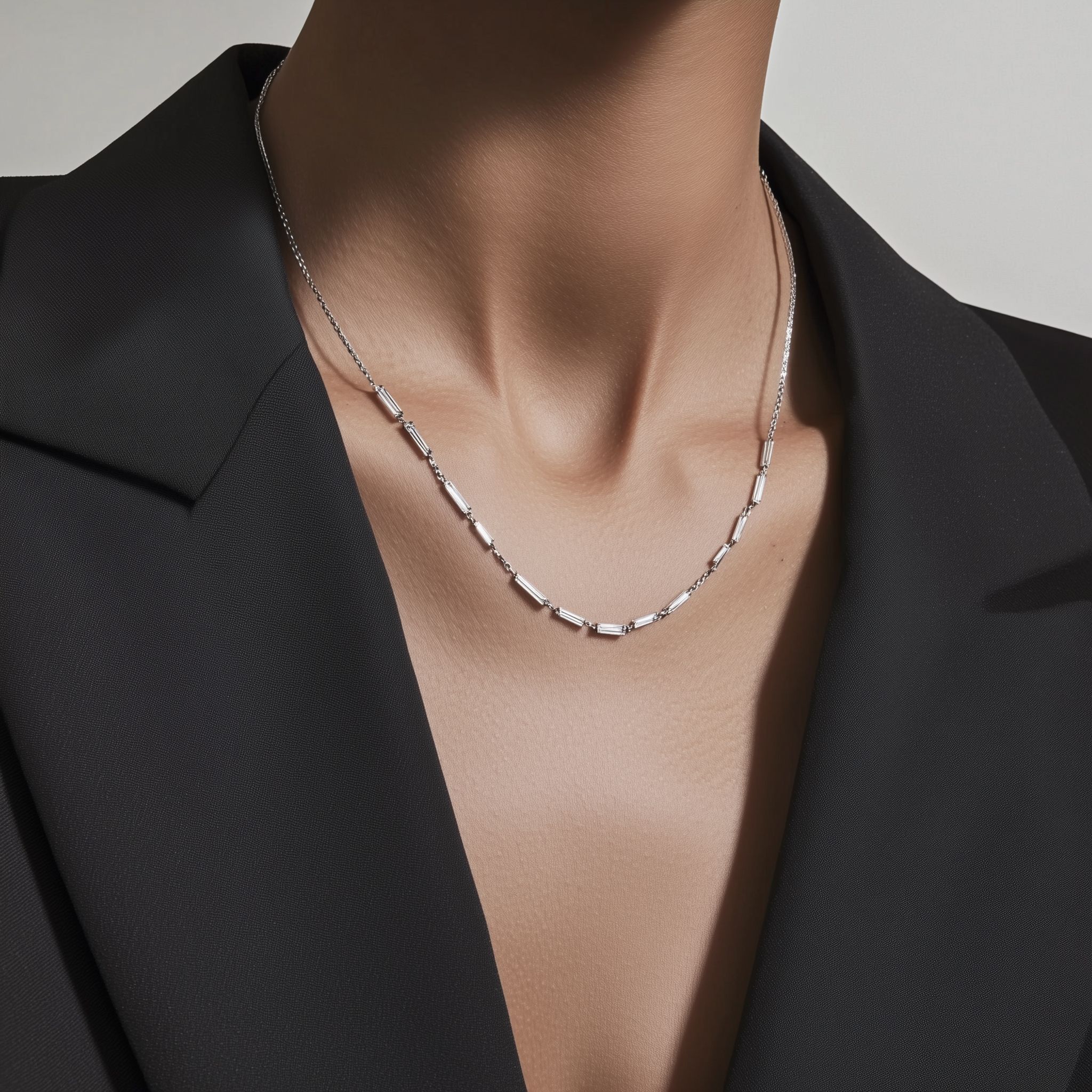 Main view of Baguette by the Yard Necklace in White Gold