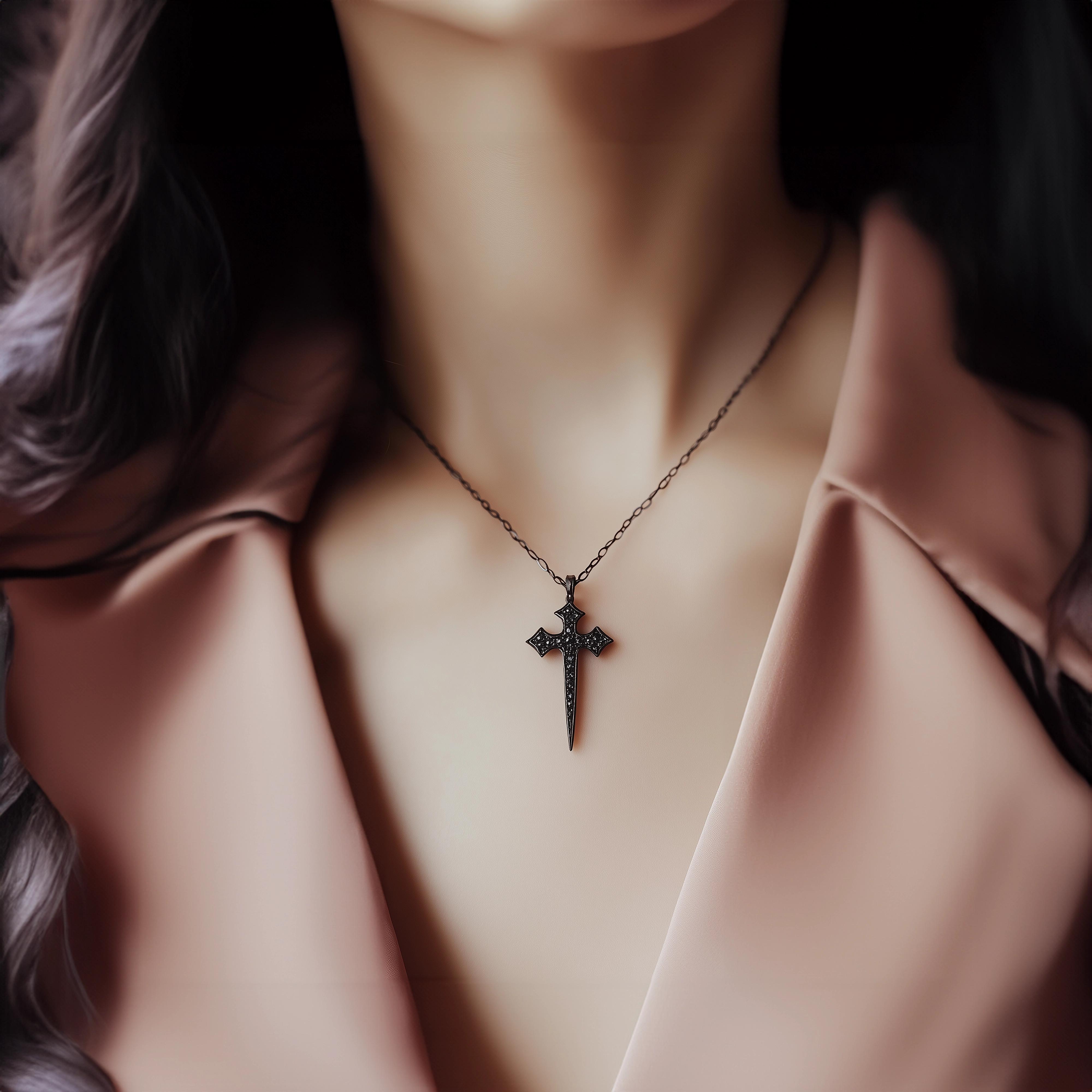 Main view of Black Diamond Dagger Cross Pendant-20mm