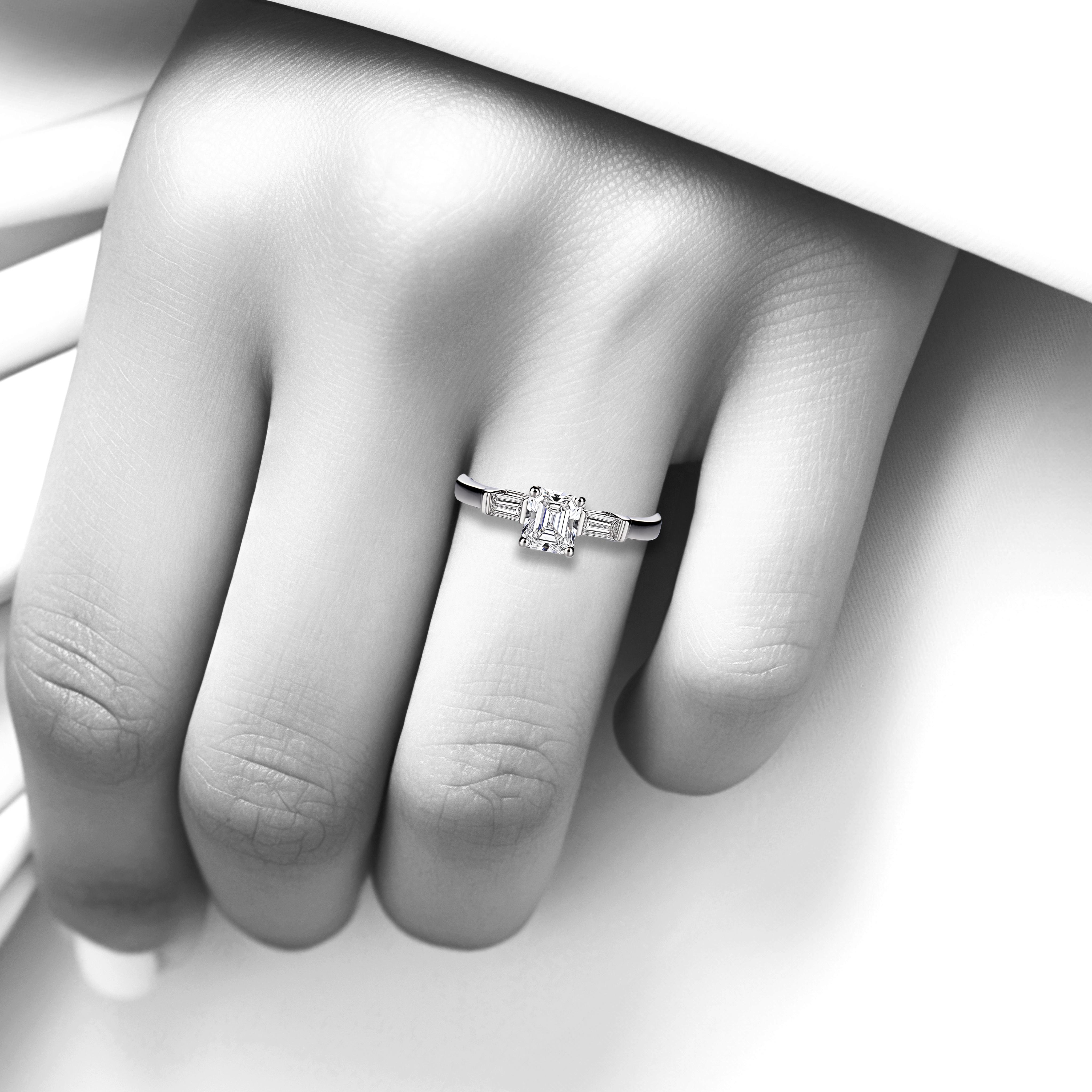 Main view of Baguette Brilliance Emerald Engagement Ring