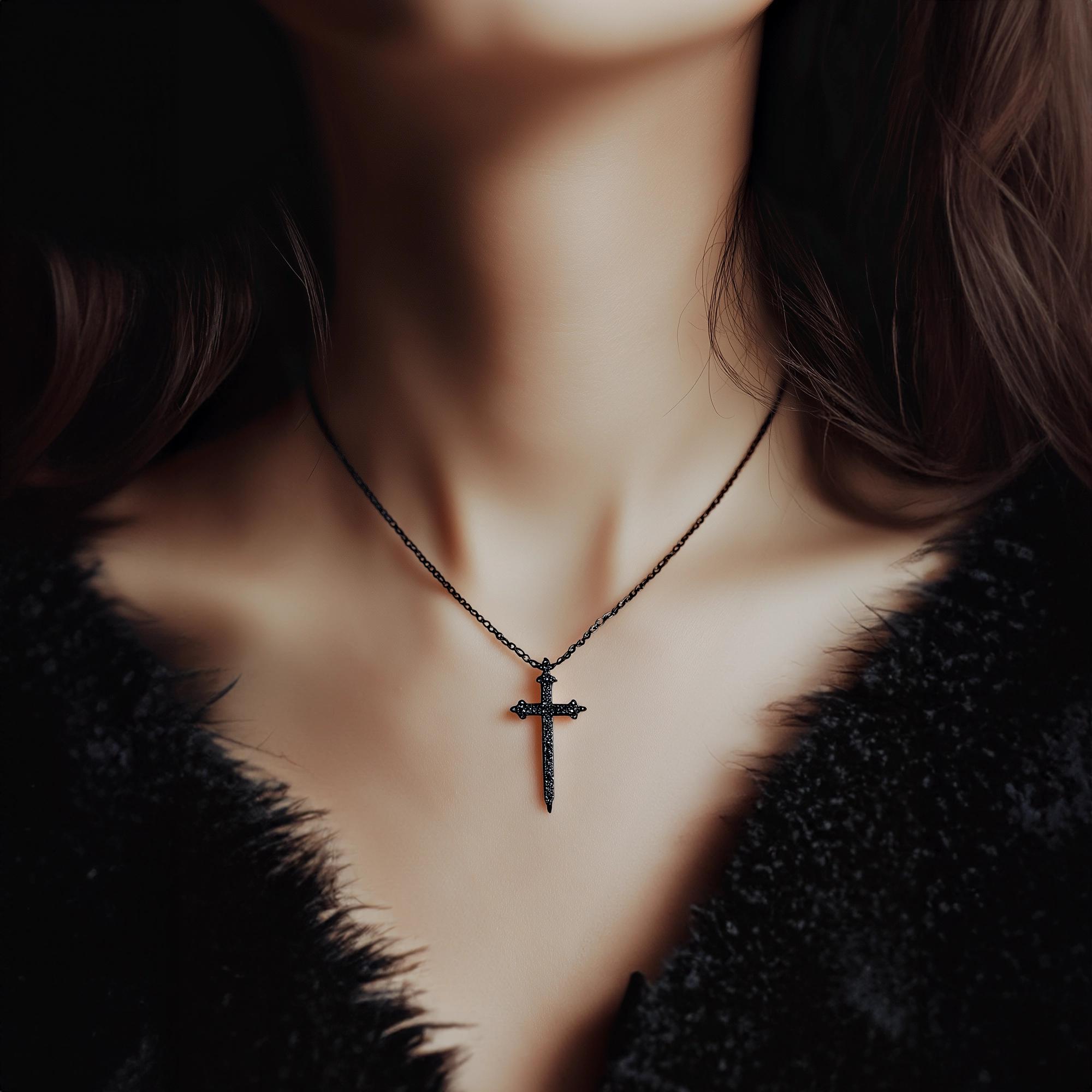 Main view of Black Diamond Dagger Cross Pendant-20mm