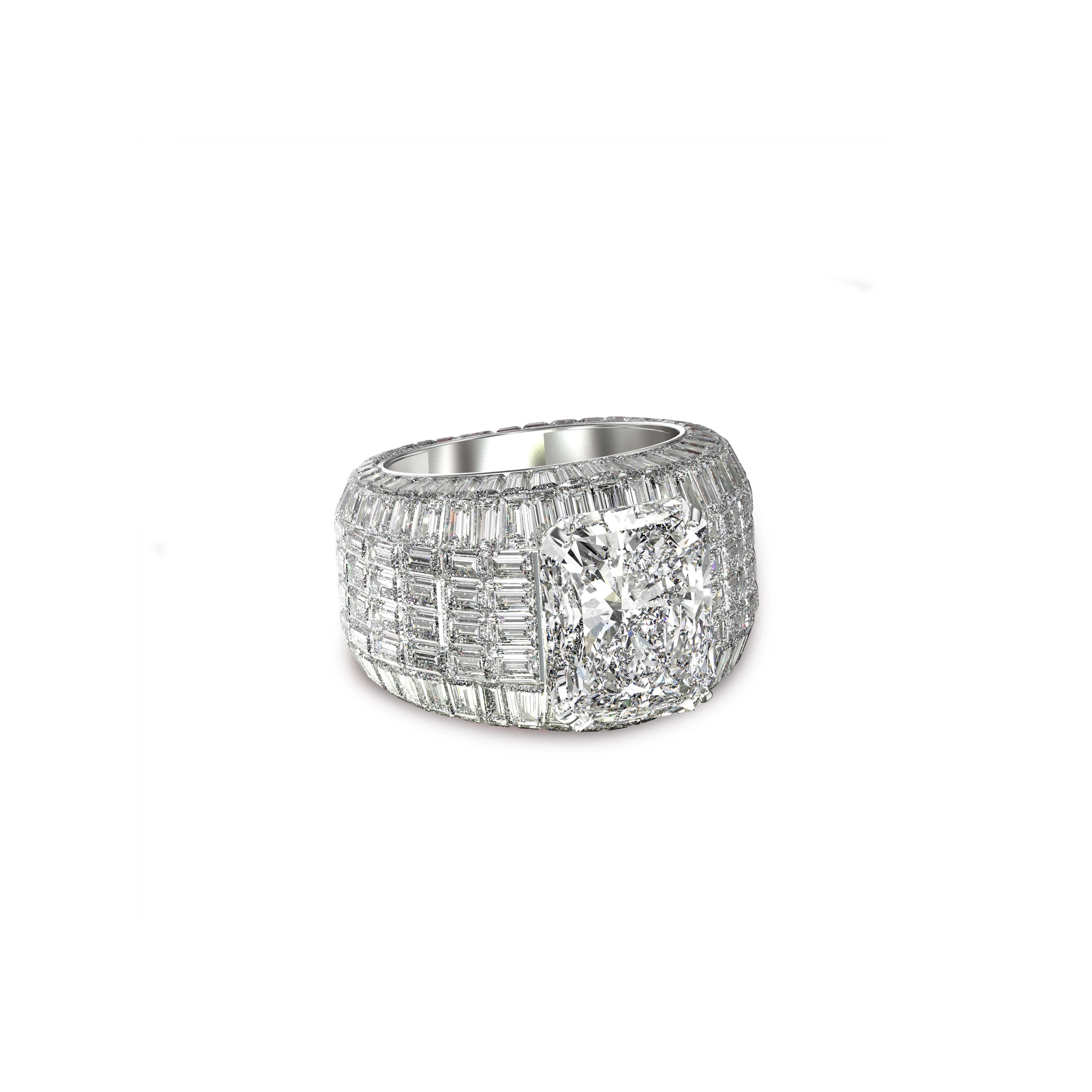 Main view of Majestic Cushion Baguette Diamond Ring