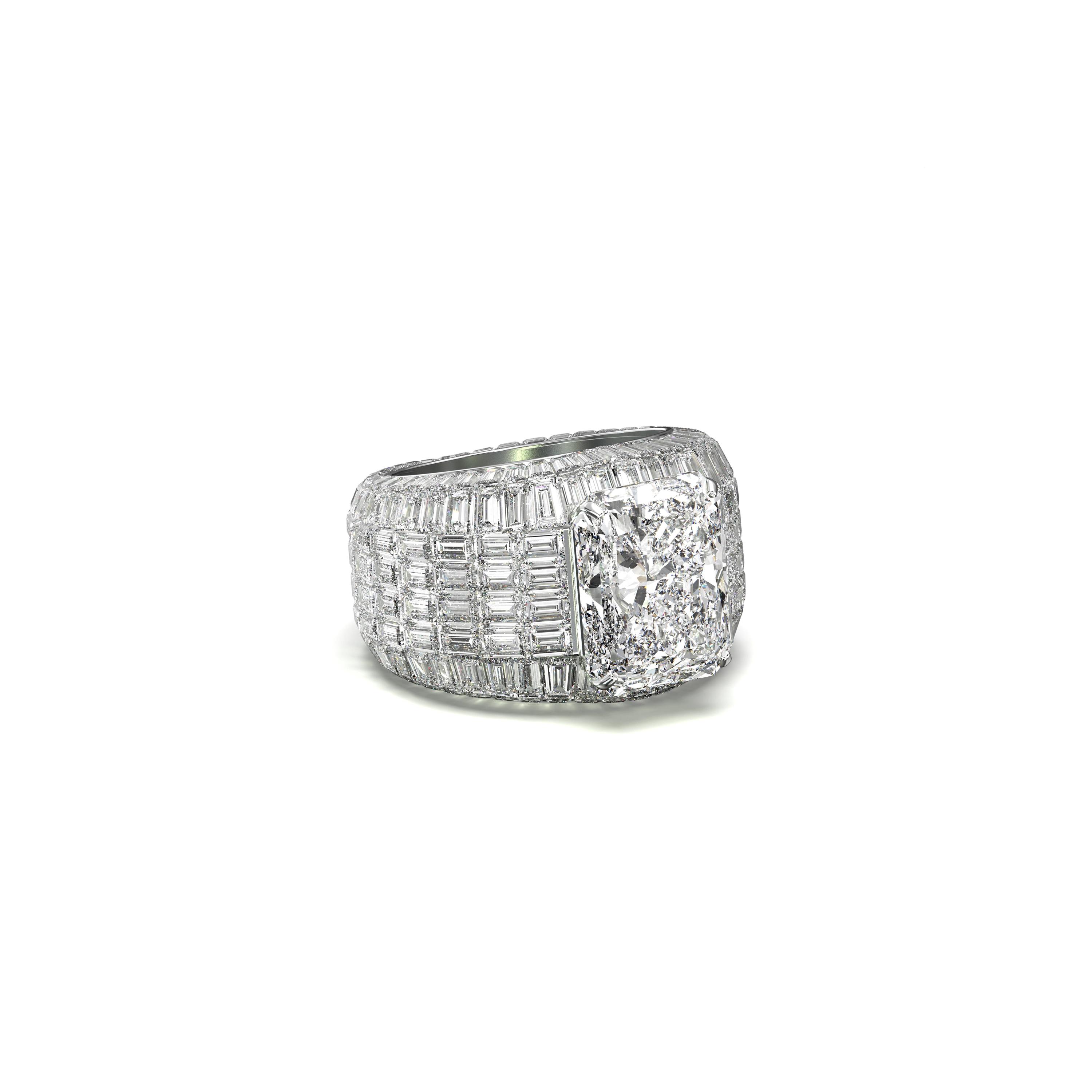 Main view of Majestic Cushion Baguette Diamond Ring